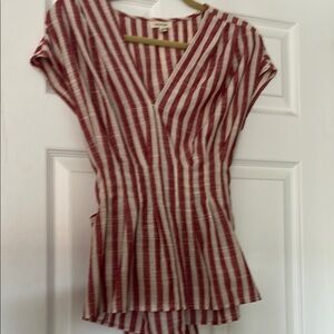 Red and White Striped V-Neck Top